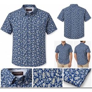 Johnston And Murphy Short Sleeve Button Up Shirt Mens XLBlue Fishbone Print